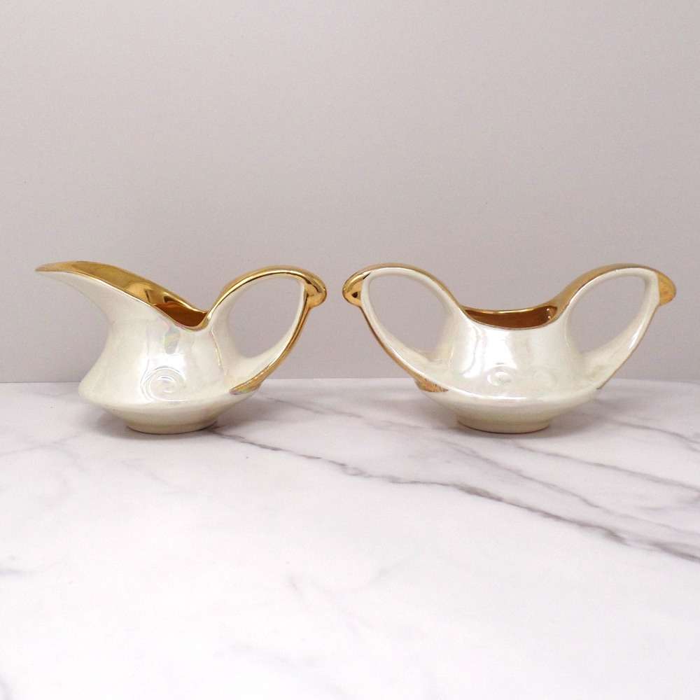 Vintage Pearl China Co. Iridescent Cream & 22KT Gold Cream & Sugar Set (1950/60)